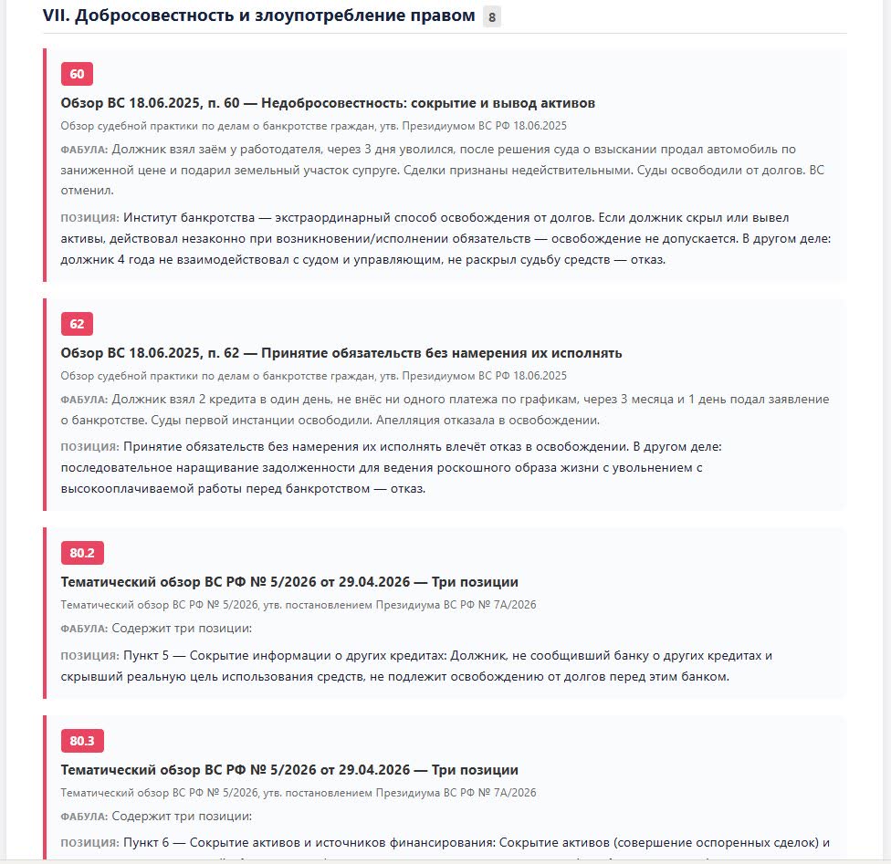 Реальный экран блока VII справки